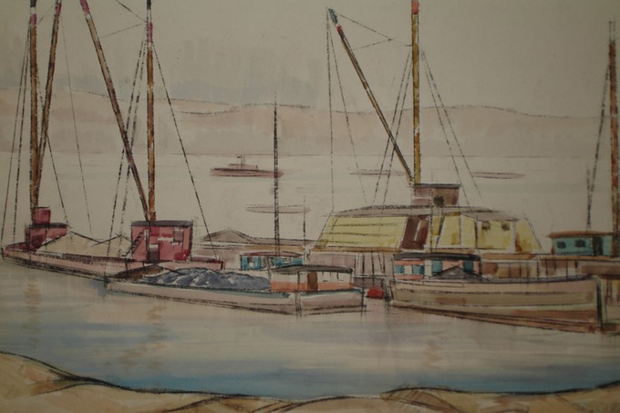 Hudson at 128th St. 1920's  Charcoal & Watercolor