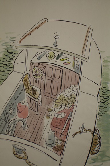 Docked Fishing Boat (Watercolor) 1940-50's