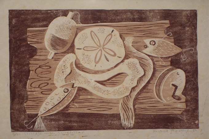 Still life with Sanddollar (Woodcut) 1955